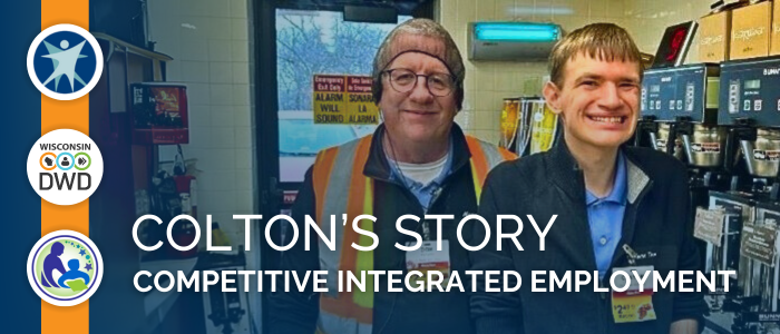 Colton and his co-worker pose for a quick photo op at Kwik Trip, where Colton works as a retail helper