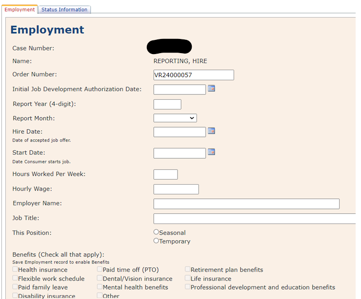 Hire Report Employment tab 